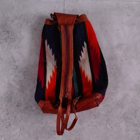 Vintage Peru Andean Hippie Boho Festival Wool Blanket Pockets Bag Backpack Rucks - Picture 4 of 6